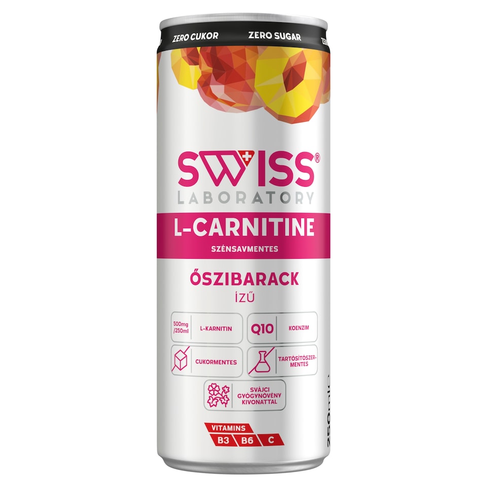 Swiss Laboratory L-Carnitine őszibarack ízű szénsavmentes és alkoholmentes ital vitaminokkal 250 ml  1. kép