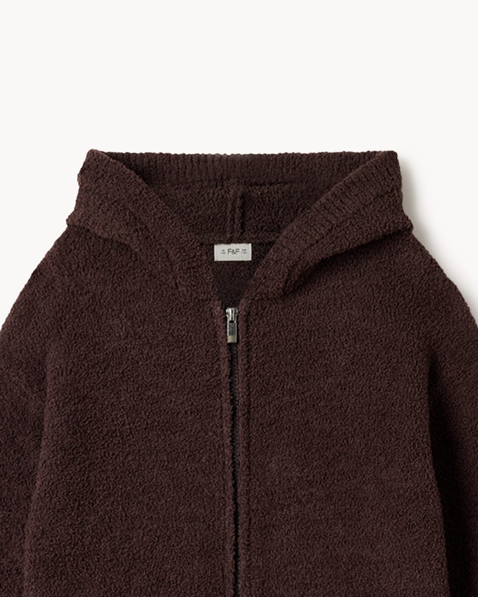 image 1 of F&F Girls Knitted Zip Through Hoodie and Joggers Set in Brown