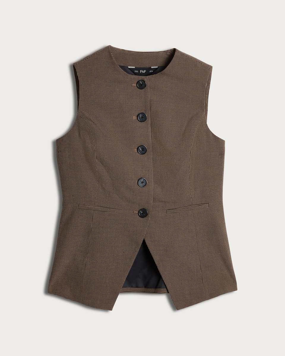 image 1 of F&F Check Buttoned Co-ord Waistcoat in Brown