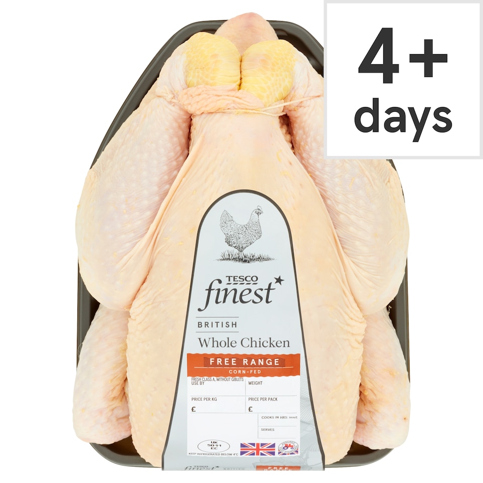 Tesco Finest British Cornfed Free Range Whole Chicken 1Kg-2.3Kg