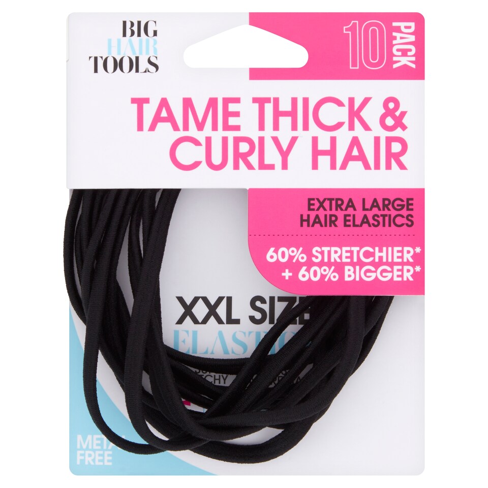 Big Hair Tools Xxl Flat Elastic Black 10 Pack