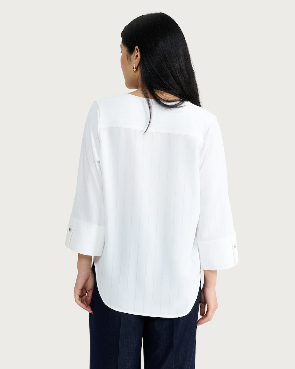 image 1 of F&F V Neck Button Cuff Blouse in White