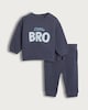image 1 of F&F Baby 2-Piece Cotton Rich Little Bro Sweatshirt and Jogger Set in Navy