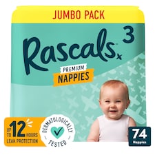 Rascal + Friends Premium Nappies Size 3, Jumbo 74 Pack