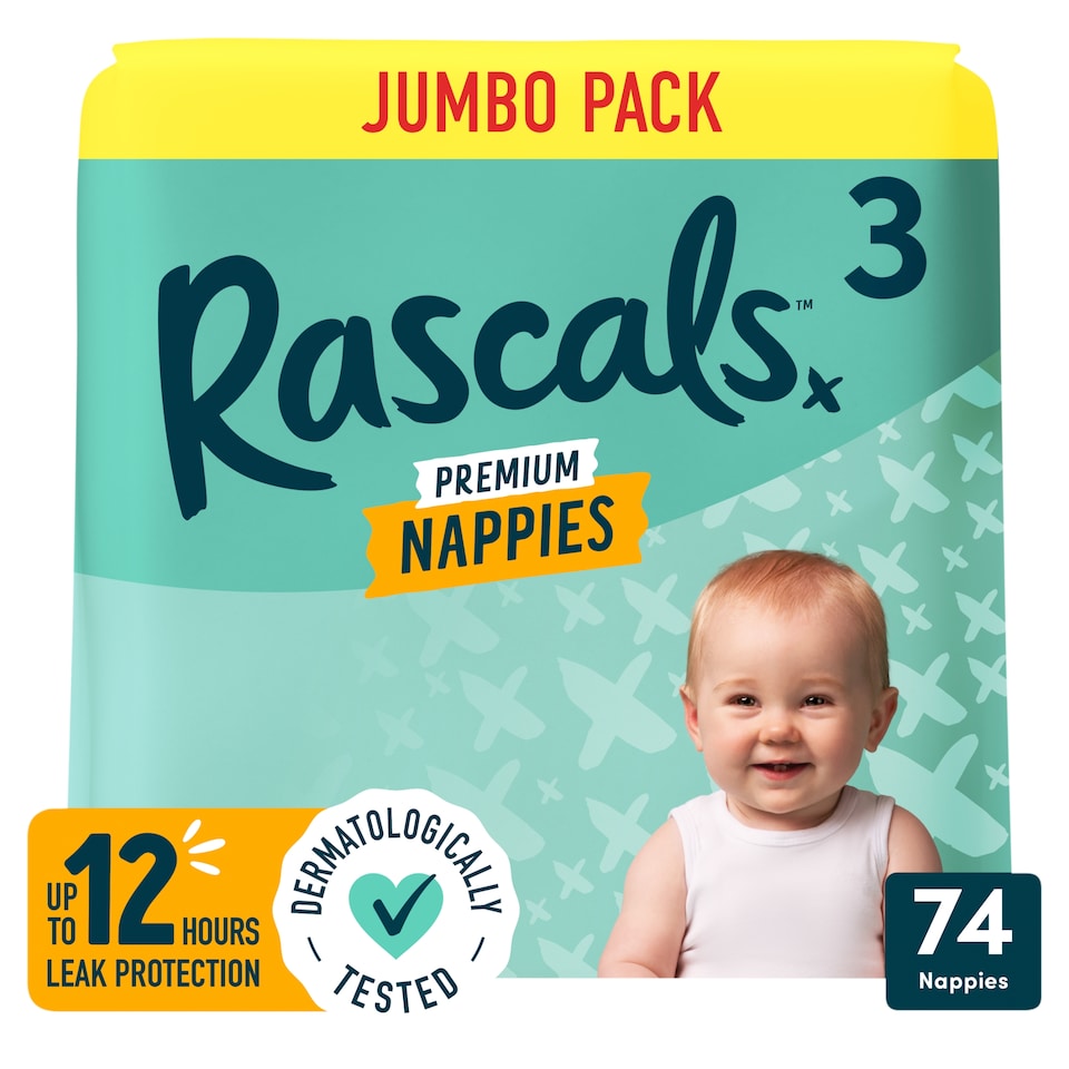 image 1 of Rascals Premium Nappies, Size 3, 74 Count
