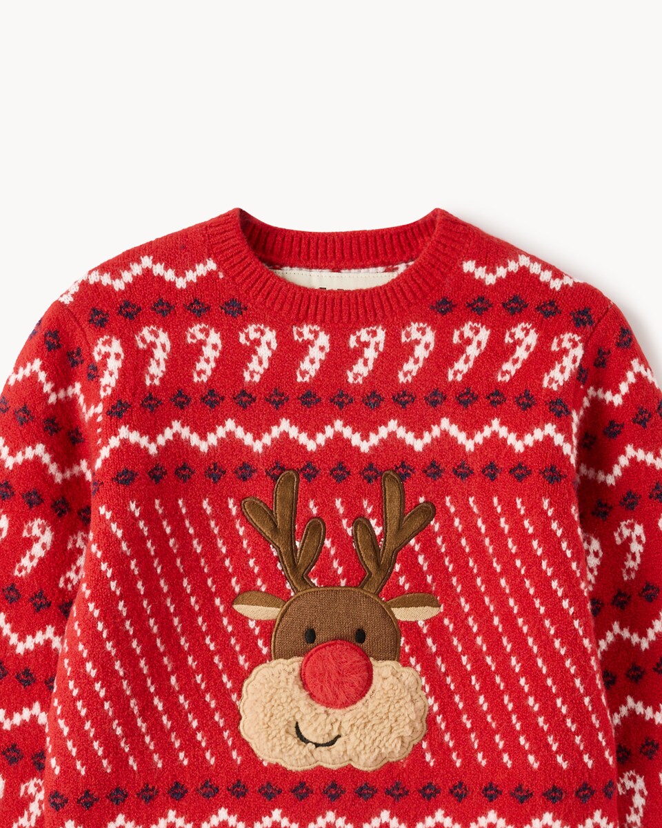 image 1 of Christmas Boys Reindeer Jumper in Red
