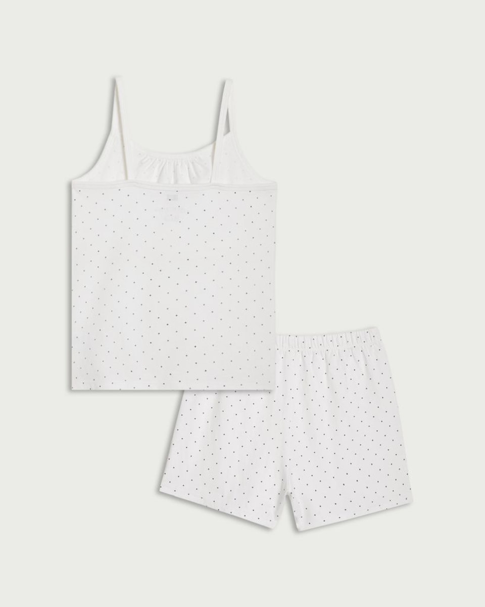 image 1 of F&F Girls 2-Piece Pure Cotton Polka Dot Vest and Shorts Pyjama Set in White