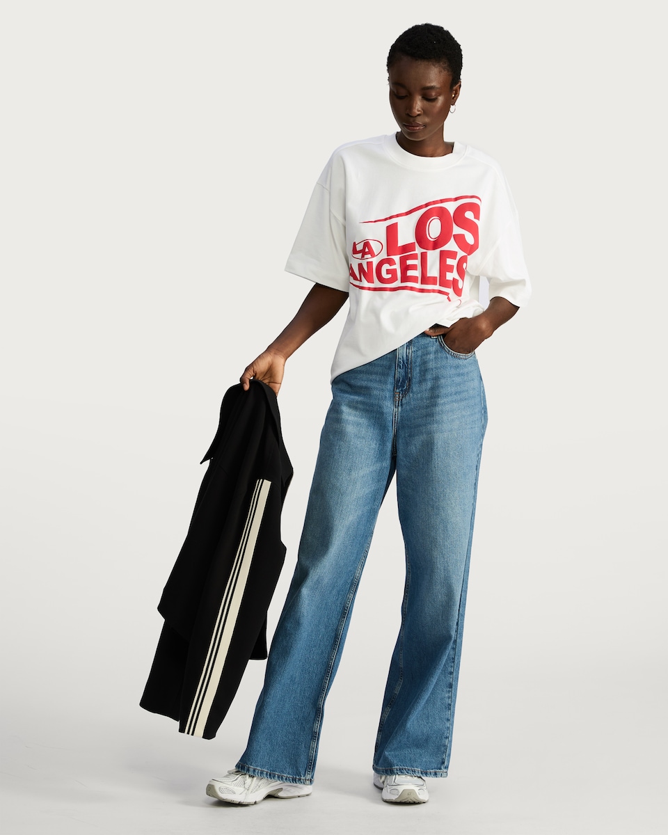 image 1 of The F&F Edit Oversized Los Angeles Print T-Shirt in White
