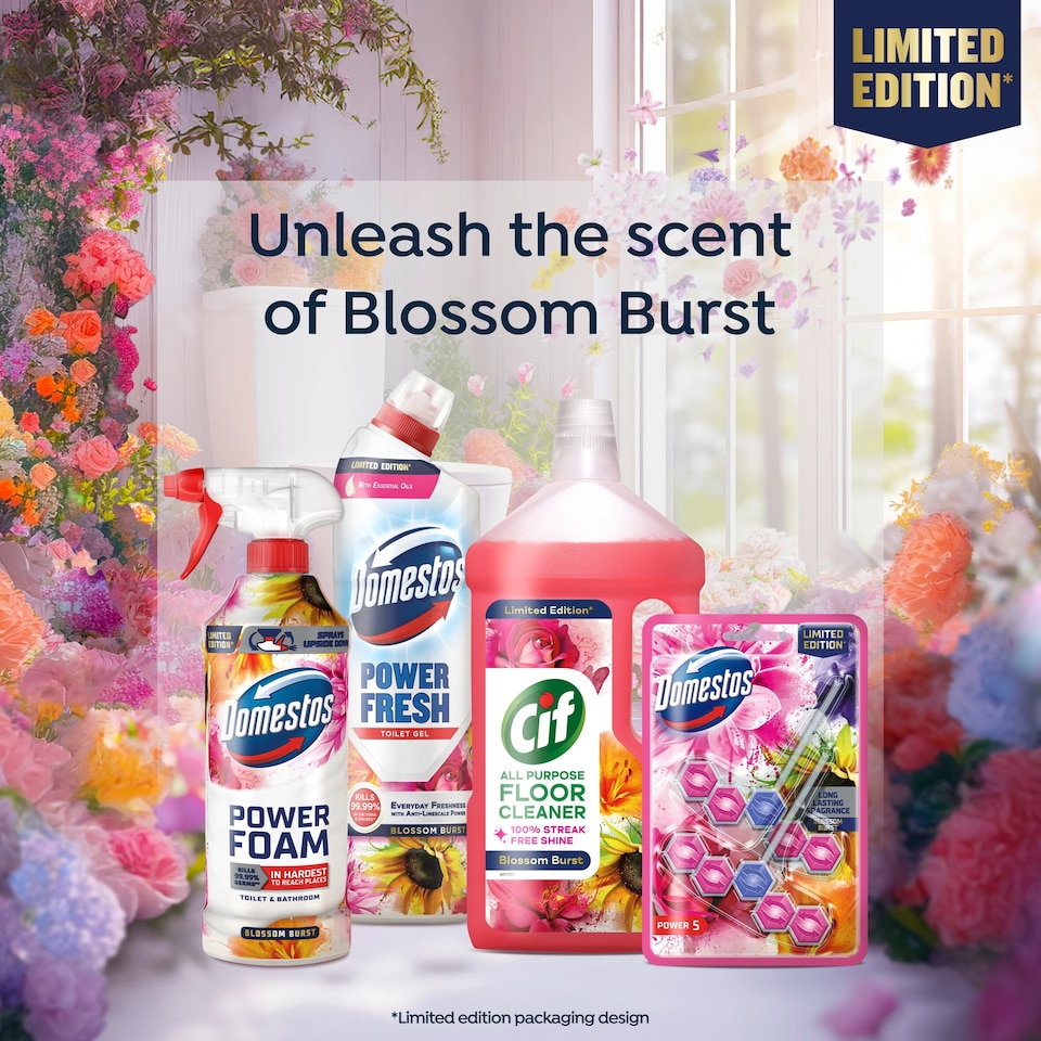 image 1 of Domestos Power Fresh Toilet Gel Blossom Burst Limited Edition 750ml 