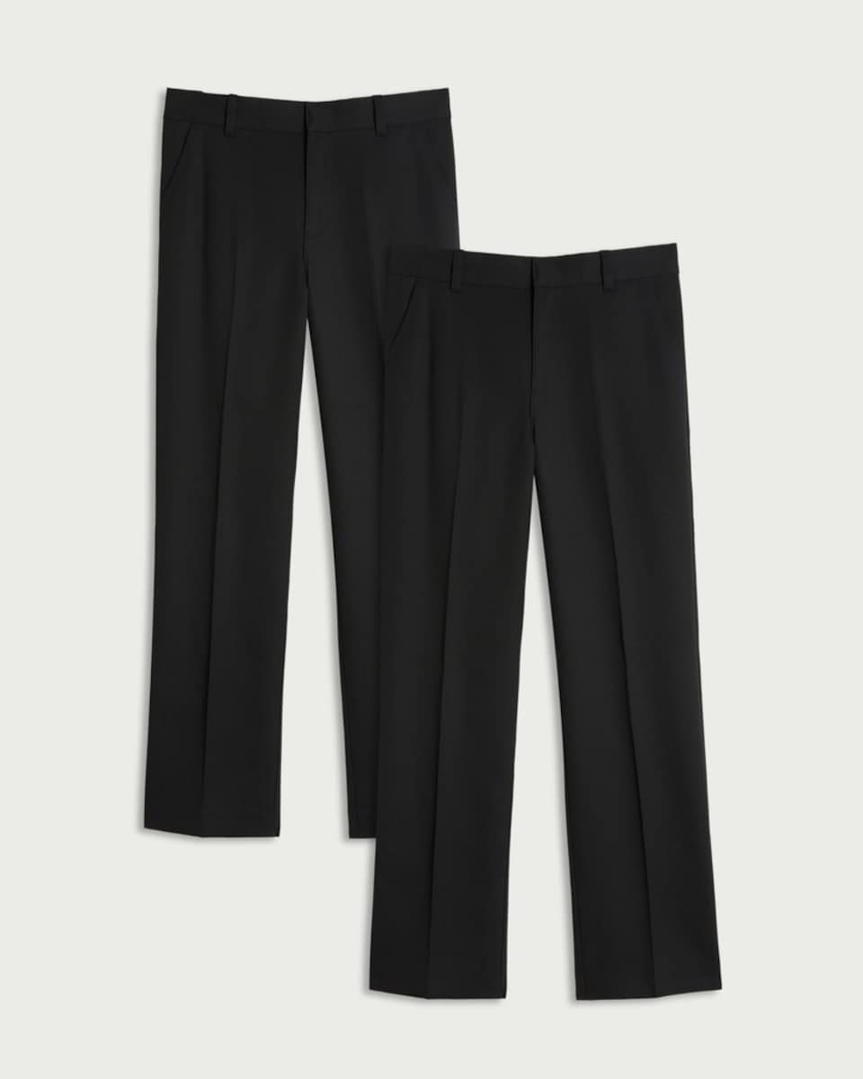 image 1 of F&F School Boys 2-Pack Regular Fit Longer Length Trousers in Black