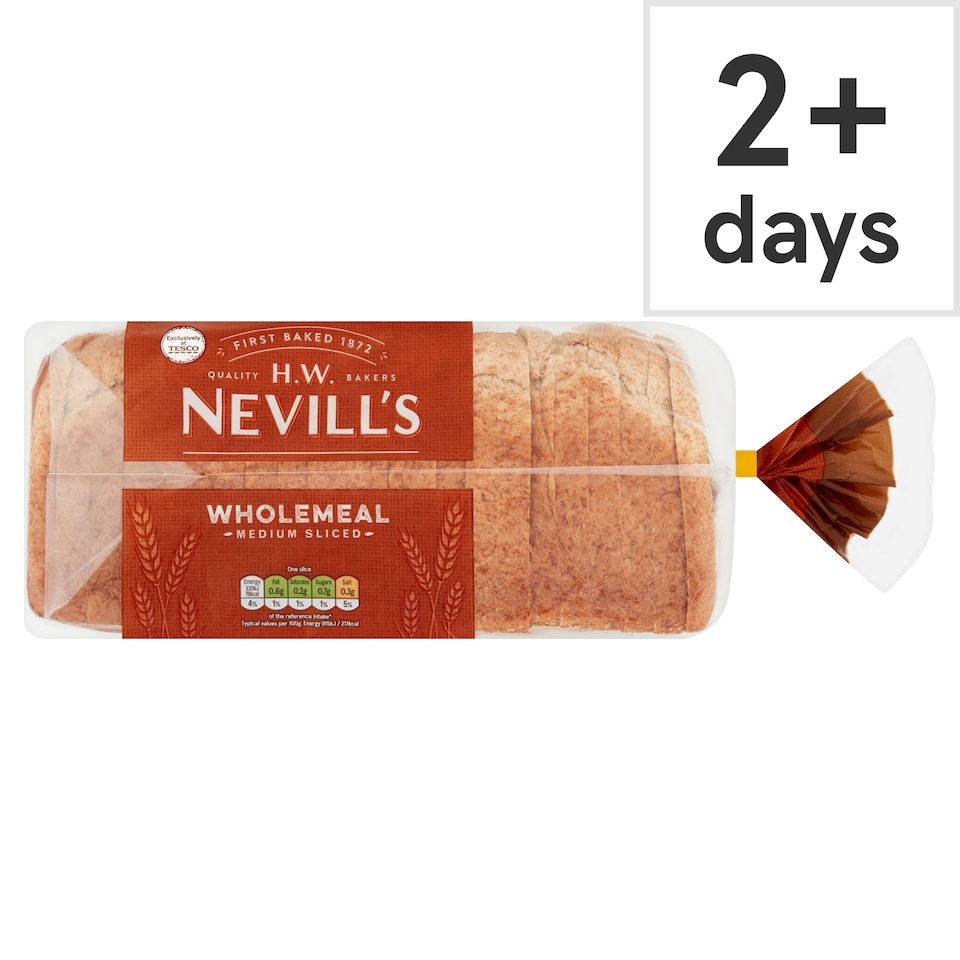 H.W. Nevill's Medium Sliced Wholemeal Bread 800g