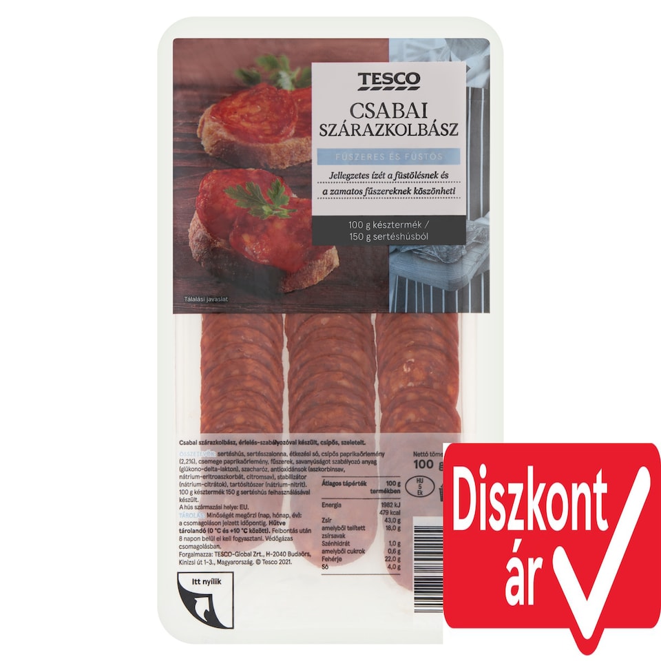 Tesco csabai szeletelt csípős szárazkolbász 100 g