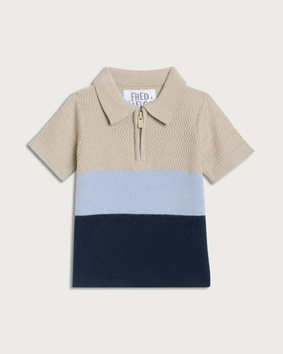 F&F Baby Striped Knit Polo Shirt in Navy