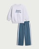 image 2 of F&F Boys 2-Piece Cotton Rich Slogan Sweatshirt and Side Stripe Joggers Set in Grey Marl