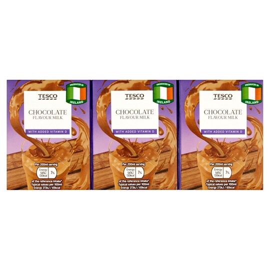Tesco Chocolate Flavour Milk 3X200ml Tesco Groceries
