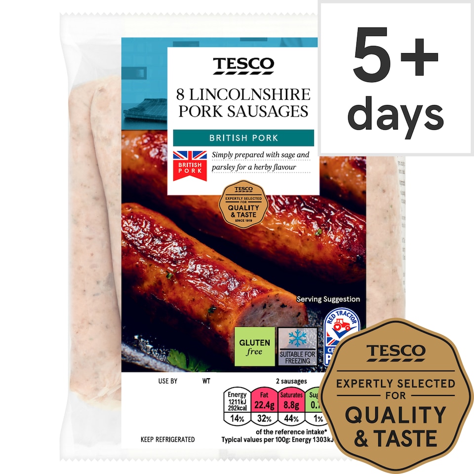 Tesco British Lincolnshire Sausages 8 Pack 454G