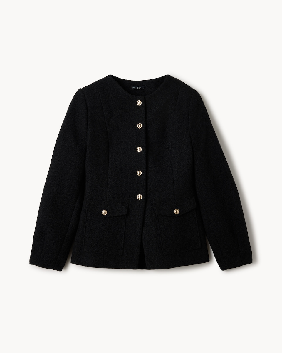 image 1 of F&F Boucle Button Front Co-ord Jacket in Black