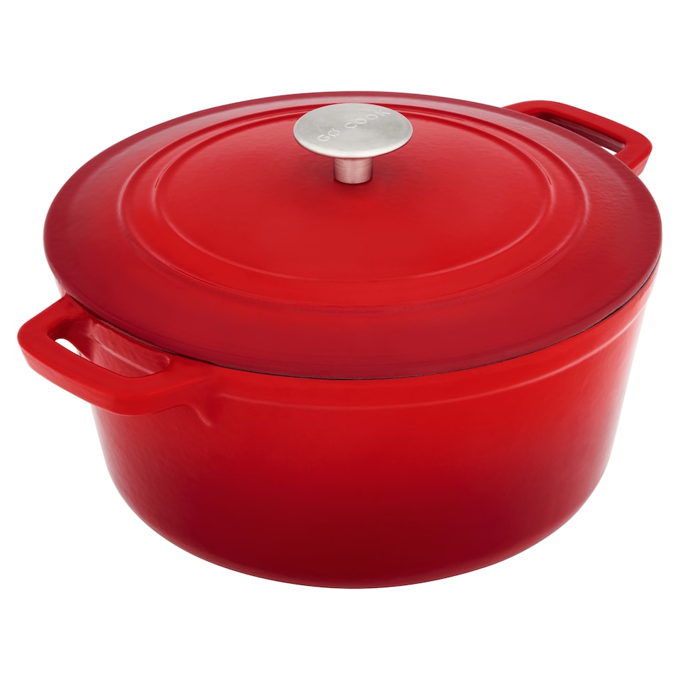 Go Cook 4.6L Cast Iron Casserole Dish Red