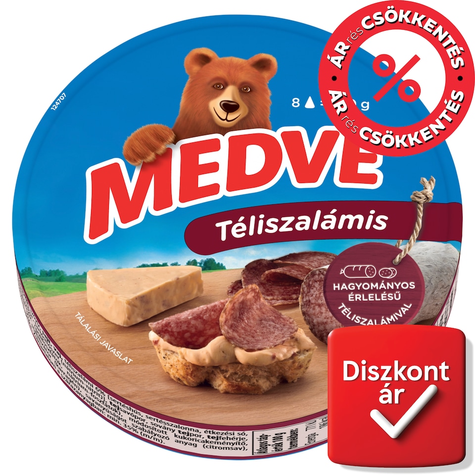 Medve Spreadable Processed Semi-Fat Cheese with Winter Salami 8 x 17,5 g (140 g)