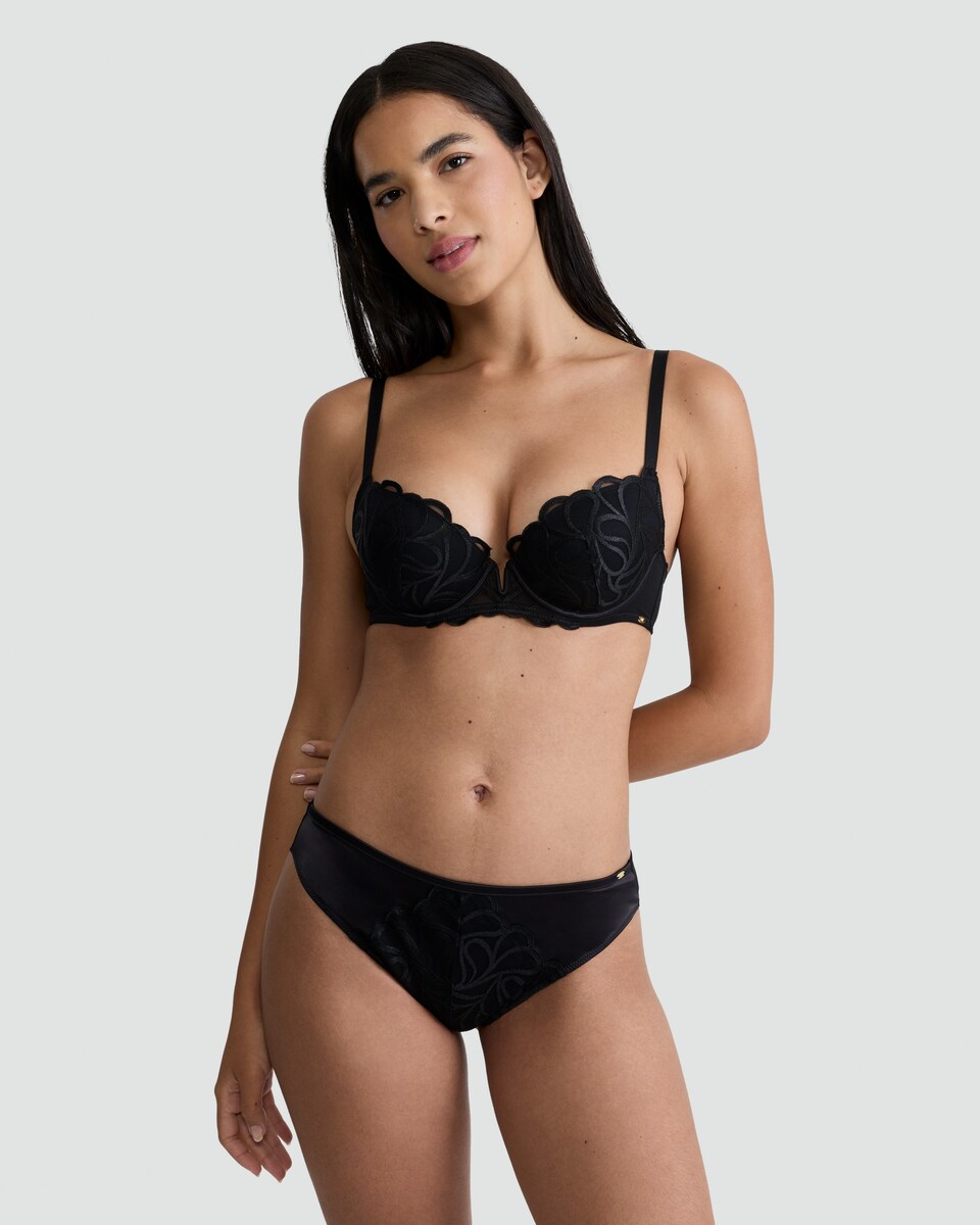 image 1 of F&F Embroidered Panel High Leg Knicker in Black