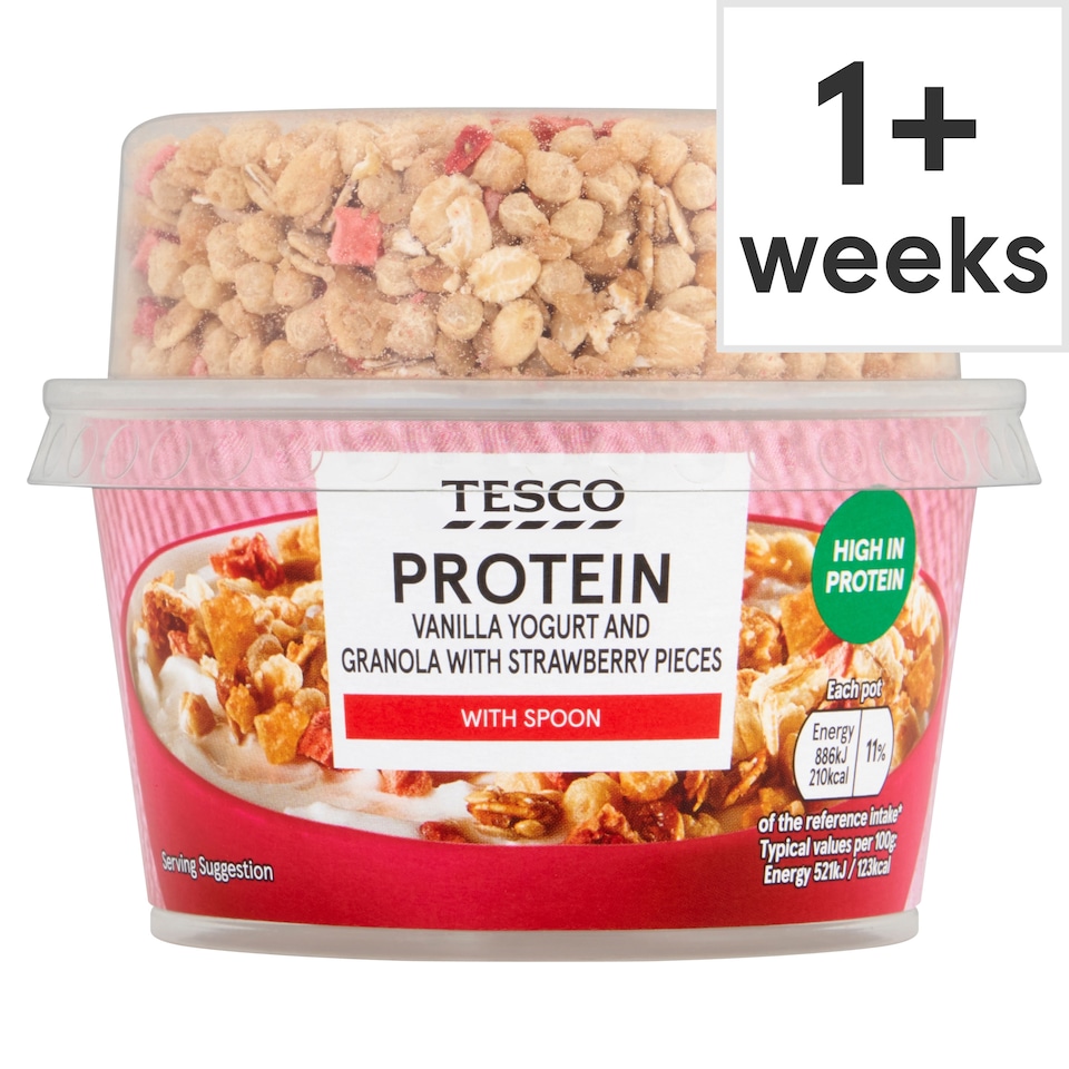 Tesco Berry Protein Vanilla Yogurt With Strawberry Pieces 170g