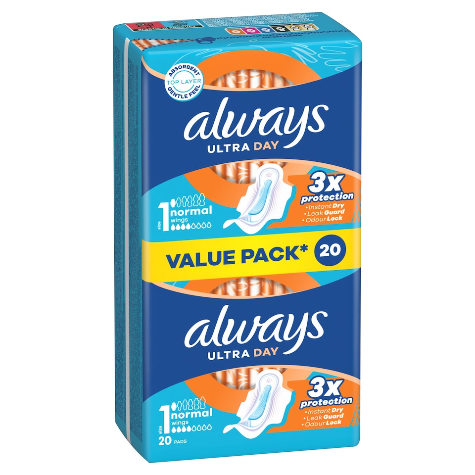image 1 of Always Ultra Day Sanitary Towels Normal (Size 1) Wings x 20 Pads