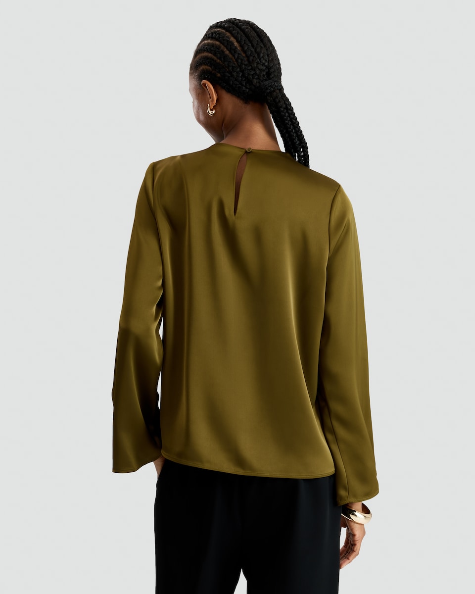 image 1 of F&F Satin Look Cowl Neck Blouse in Green