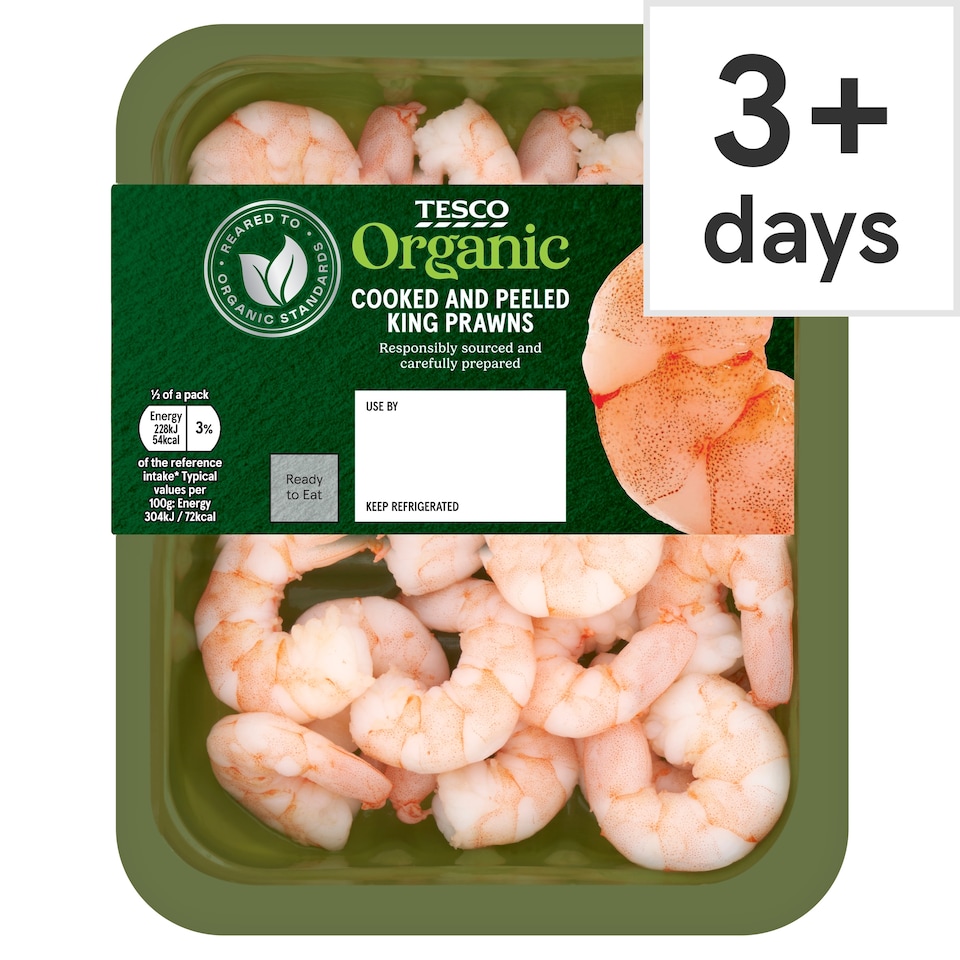 Tesco Organic Cooked & Peeled King Prawns 150g