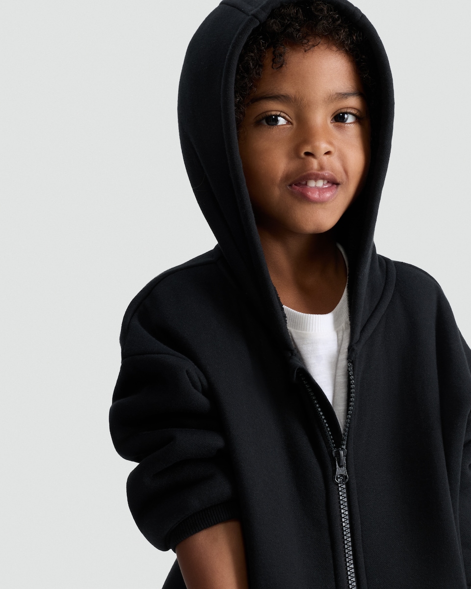 image 1 of F&F Boys Borg Lined Zip Up Hoodie in Black