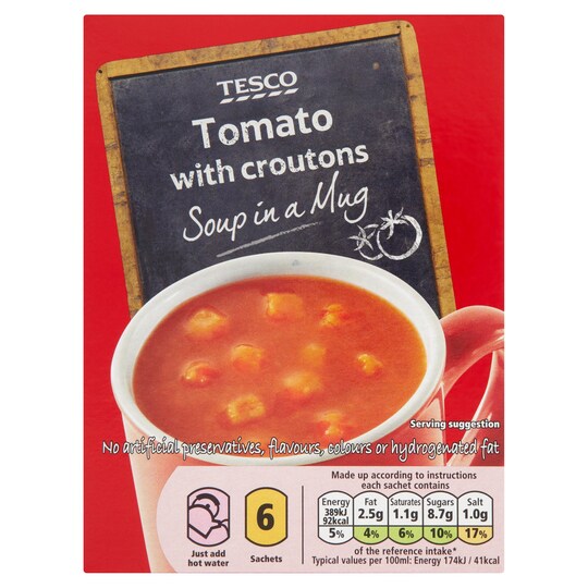 Tesco Cream Of Tomato Soup In A Mug 6 Pack 144G Tesco Groceries