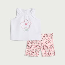 F&F Baby 2-Piece Cotton Rich Flower Print Vest and Shorts Set in Multi White