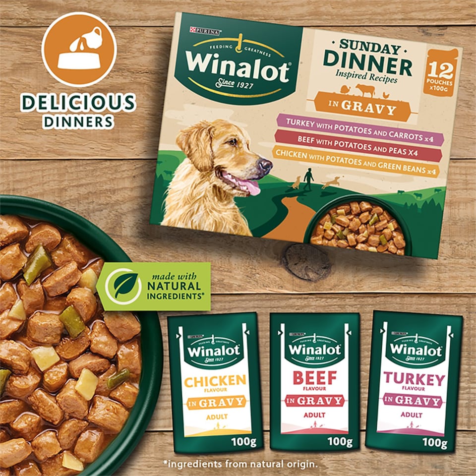 image 1 of Winalot Sunday Dinner Wet Dog Food Pouches in Gravy 12x100g