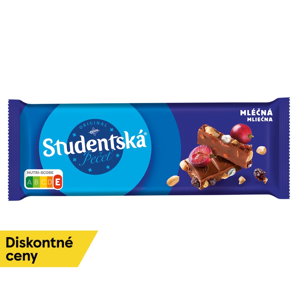 ORION Študentská pečať Mliečna čokoláda s arašidmi, hrozienkami a želé 90 g