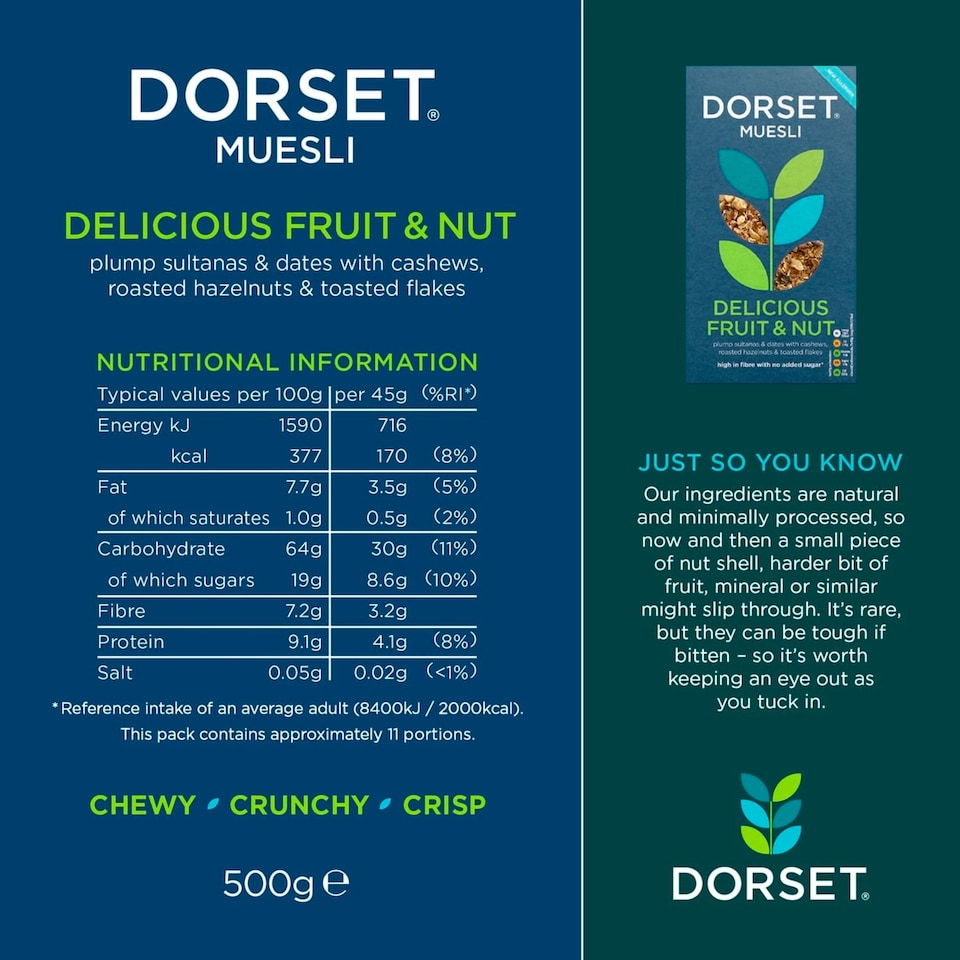 image 1 of Dorset Delicious Fruit & Nut No Added Sugar Muesli 500g