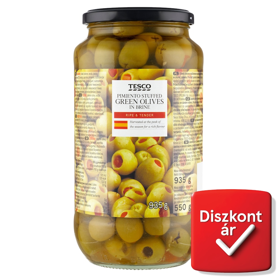 Tesco Pimiento Stuffed Green Olives in Brine 935 g