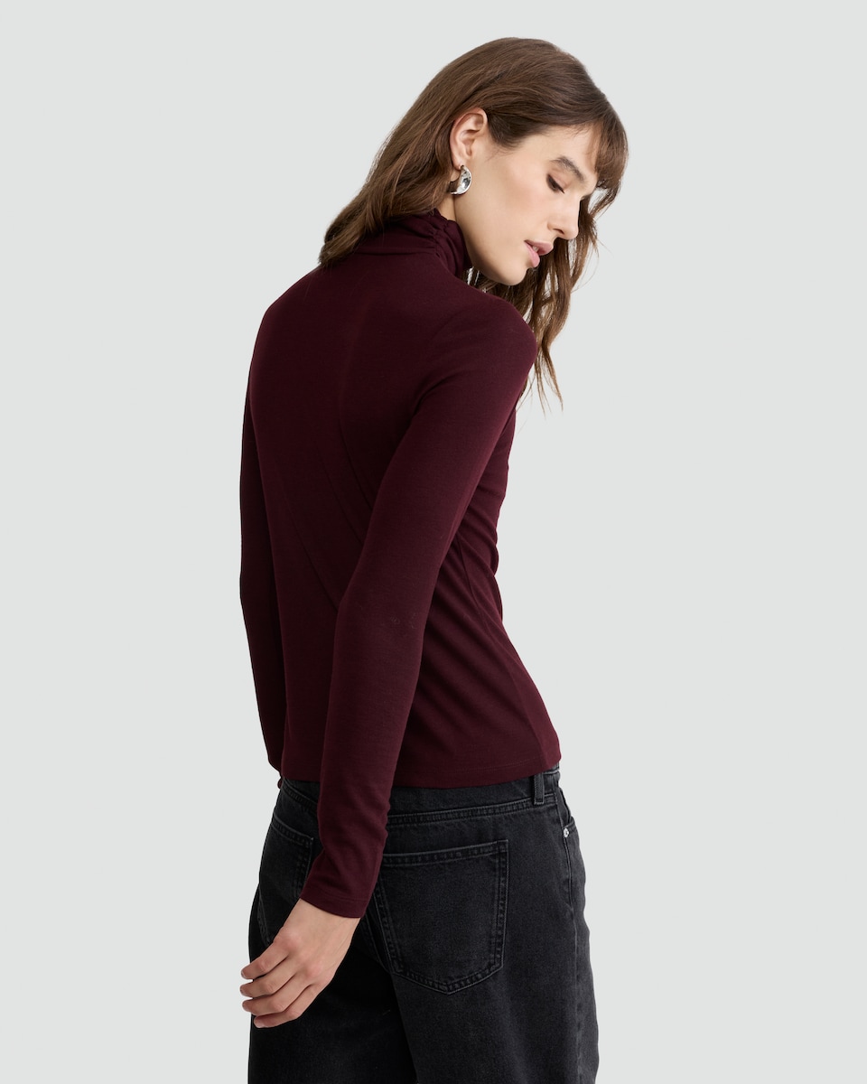 image 1 of F&F Roll Neck Long Sleeved Top with Wool in Burgundy
