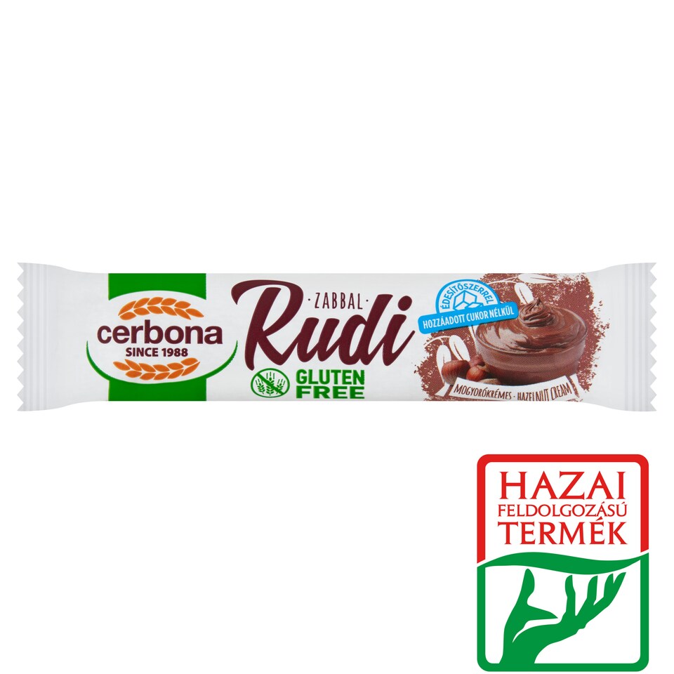Cerbona Rudi gluténmentes zabrúd mogyorókrém töltelékkel kakaós bevonattal édesítőszerrel 30 g 1. kép