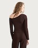 image 3 of F&F Textured Gold Buckle Asymmetric Hem Top in Chocolate