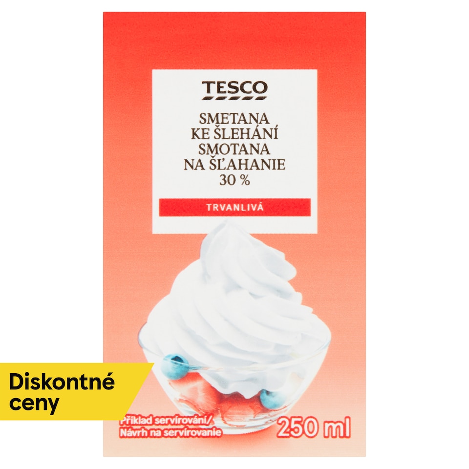 Tesco Trvanlivá smotana na šľahanie 30 % 250 ml