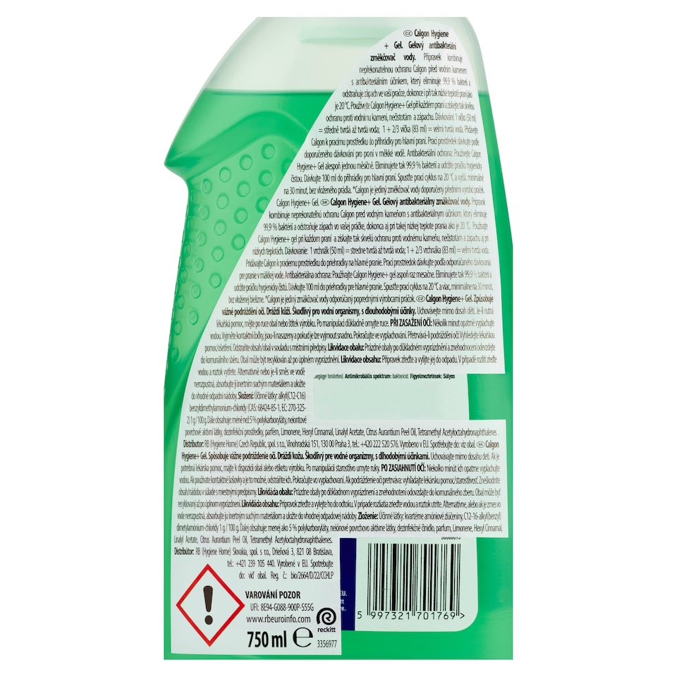 Obrázek 1 pro produkt Calgon Hygiene + gel 15 praní 750ml