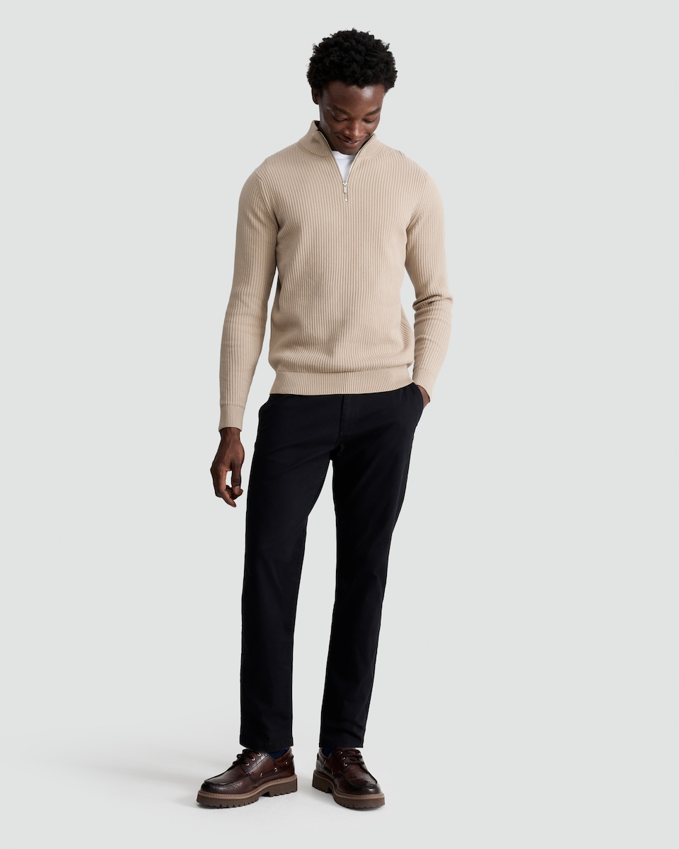 image 1 of F&F Pure Cotton Ribbed Half Zip Jumper in Cream