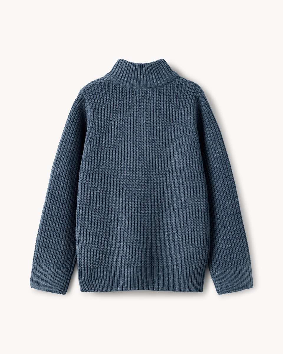 image 1 of F&F Boys Chenille Knitted Quarter Zip Jumper in Blue