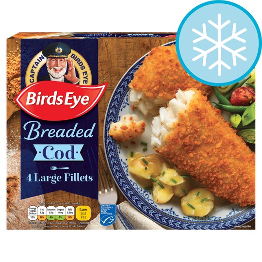 Birds Eye 4 Breaded Large Cod Fillets 480G Tesco Groceries