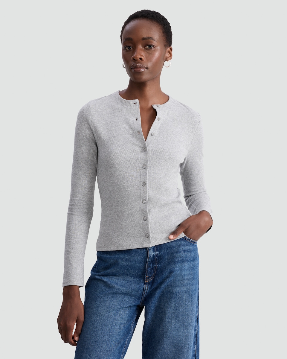 image 1 of F&F Cotton Rich long Sleeved Button Up Top in Grey