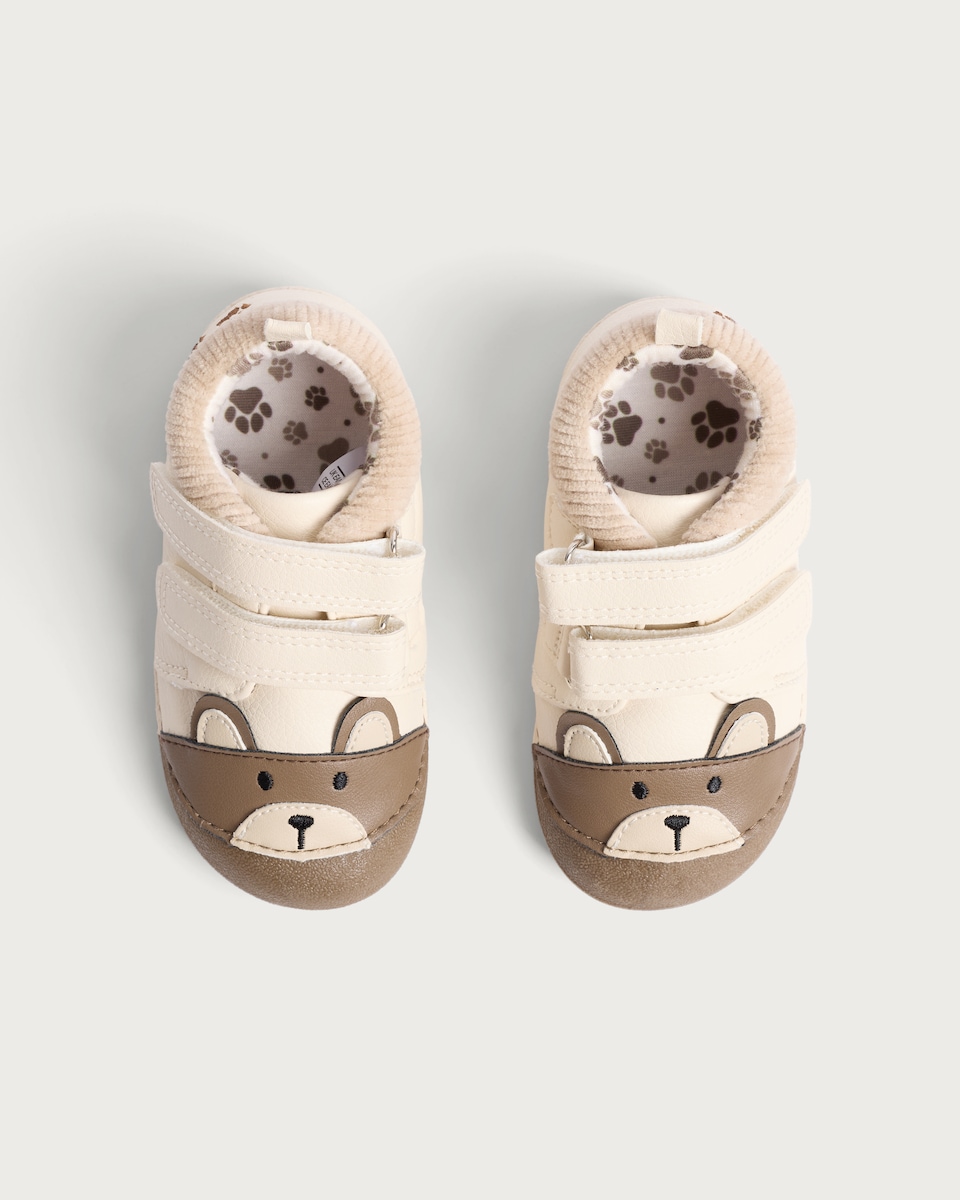 image 1 of F&F Baby Bear Face Pram Shoes in White