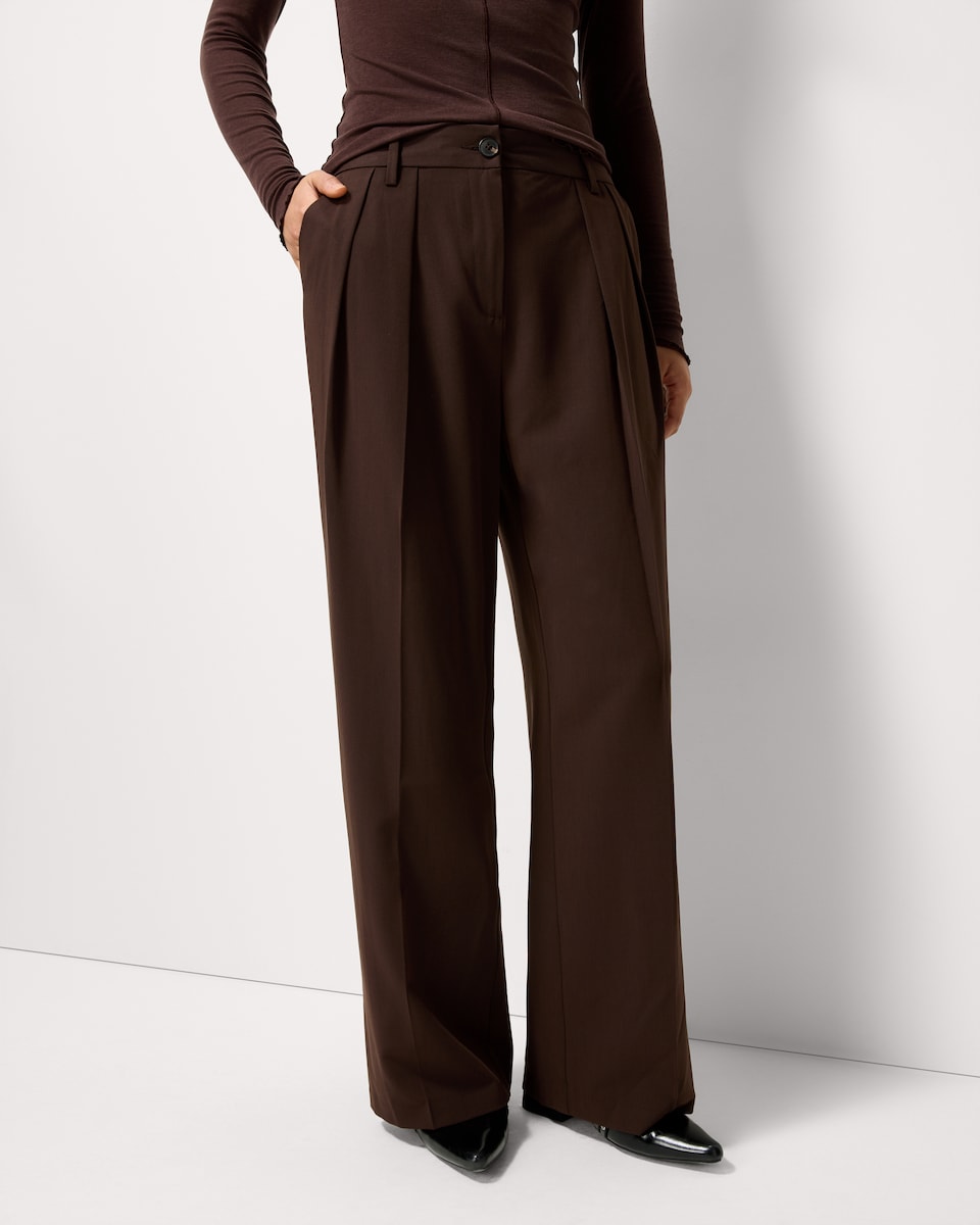 image 1 of F&F Double Pleated Wide Leg Trousers in Brown