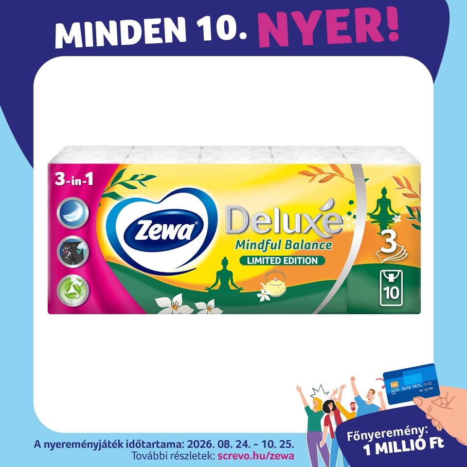 Zewa Deluxe Limited Edition illatmentes papír zsebkendő 3 rétegű 10 x 10 db  1. kép