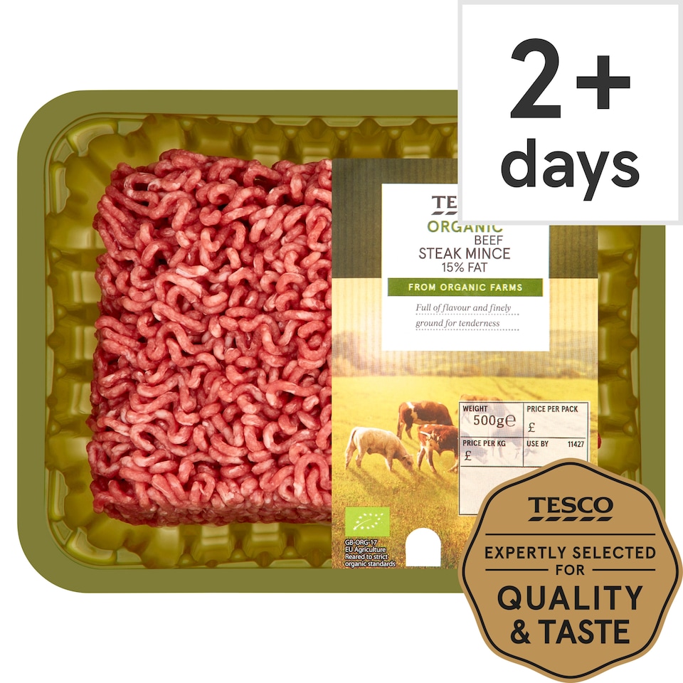 Tesco Organic Beef Steak Mince 15% Fat 500G