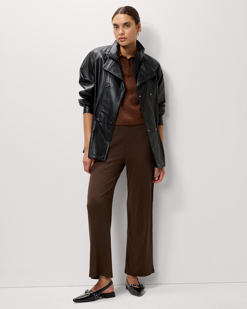 image 1 of F&F Cotton Blend Ribbed Wide Leg Trousers in Brown