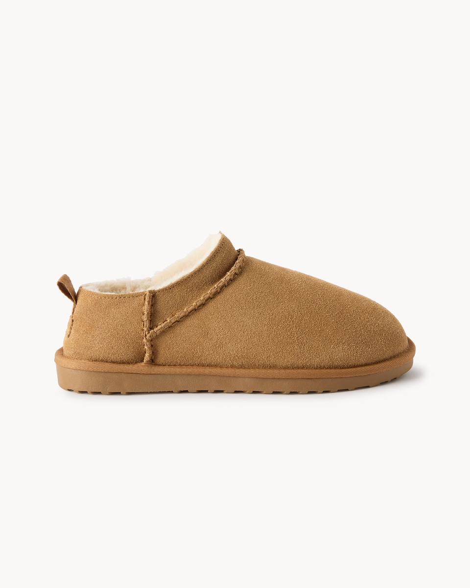 image 1 of F&F Suede Borg Lined Slippers in Tan